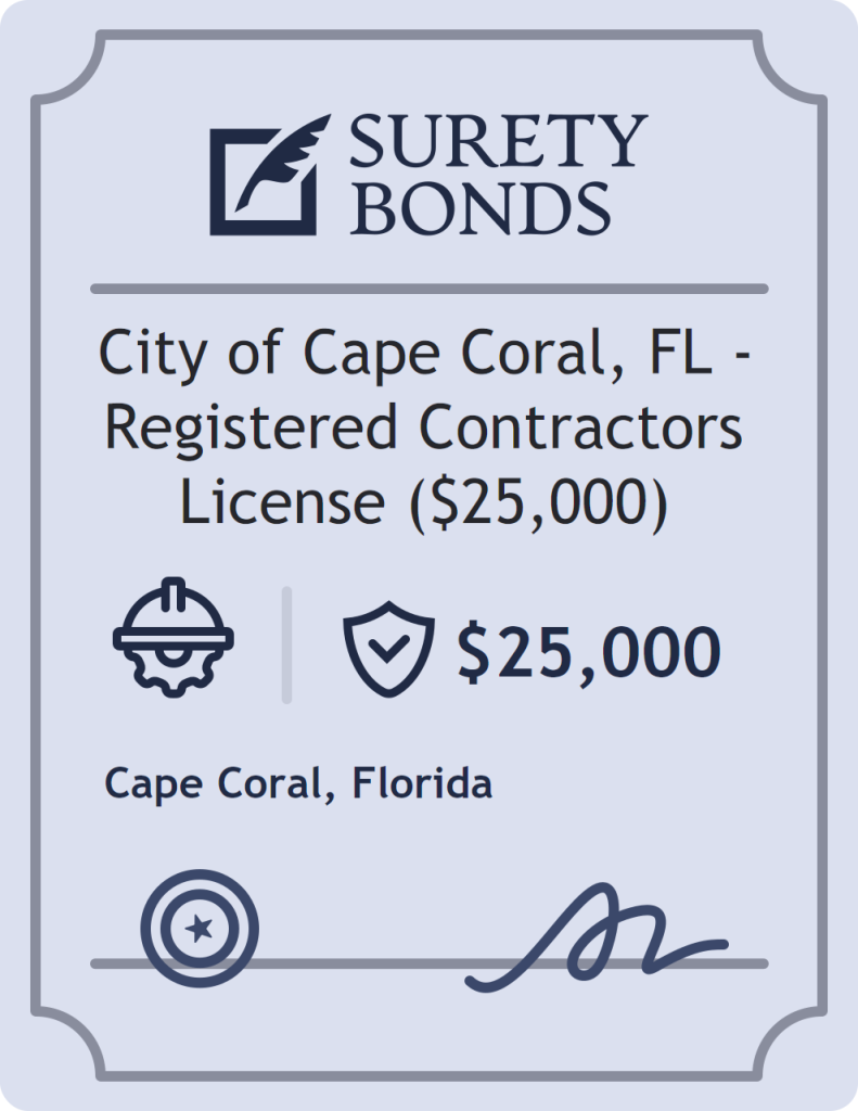 Surety bond badge for City of Cape Coral, FL - Registered Contractors License ($25,000)