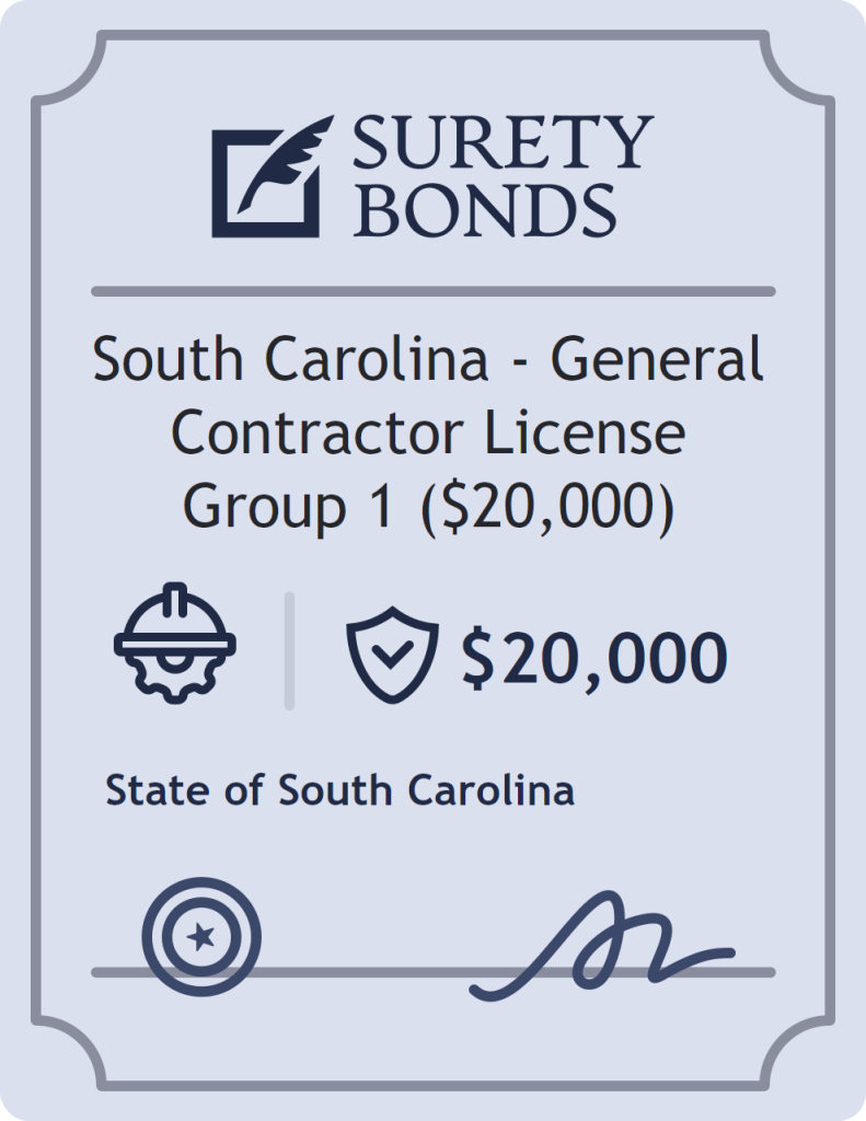 Surety bond badge for South Carolina - General Contractor License Group 1 ($20,000)