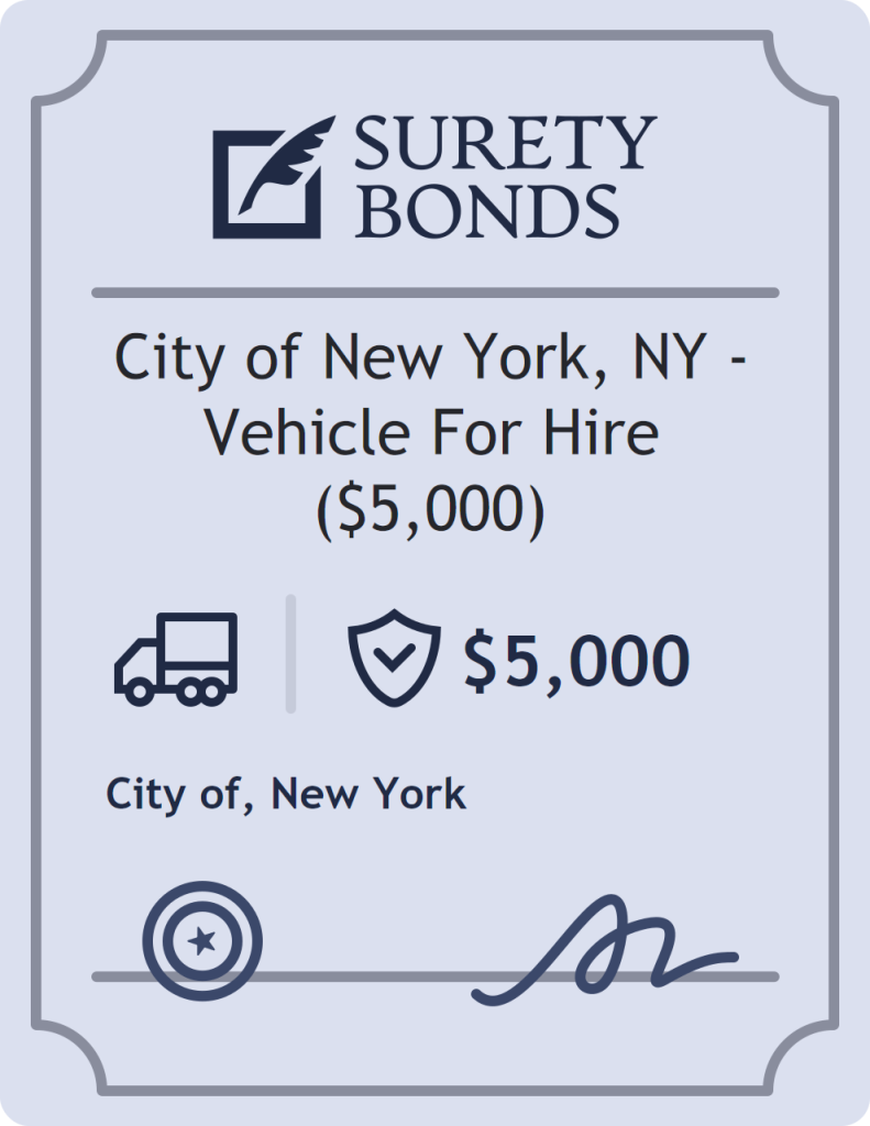 Surety bond badge for City of New York, NY - Vehicle For Hire ($5,000)