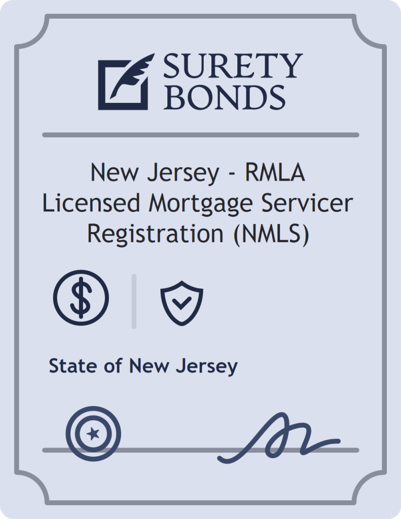 Surety bond badge for New Jersey - RMLA Licensed Mortgage Servicer Registration (NMLS)