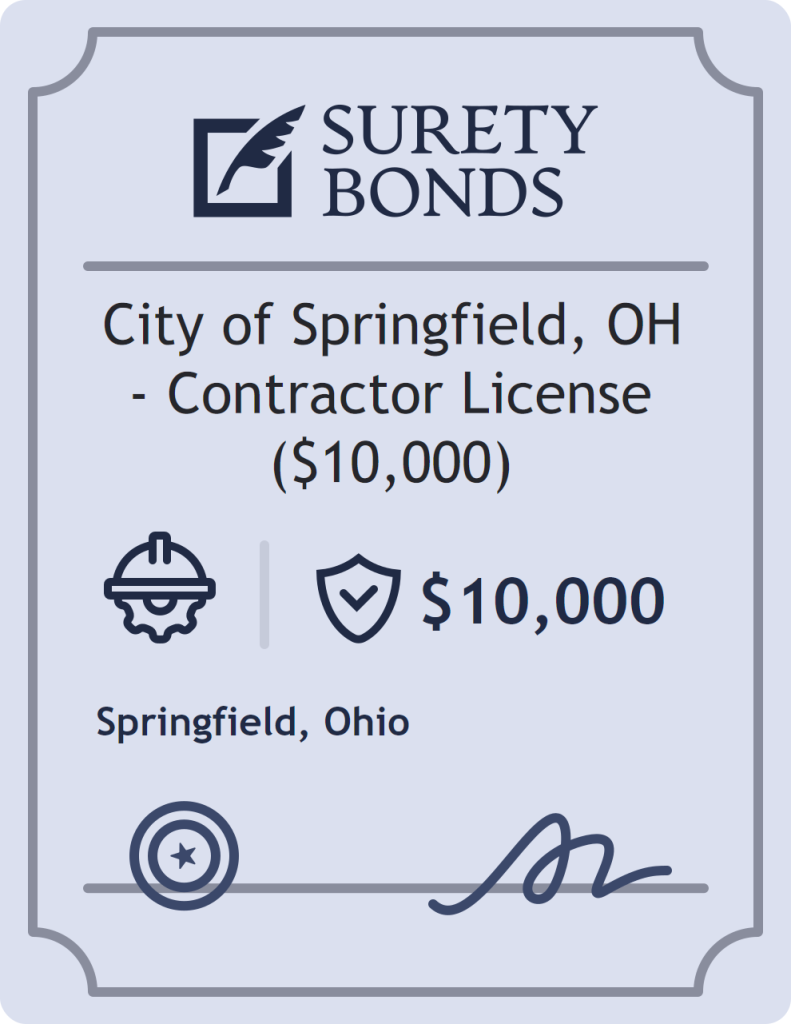 Surety bond badge for City of Springfield, OH - Contractor License ($10,000)