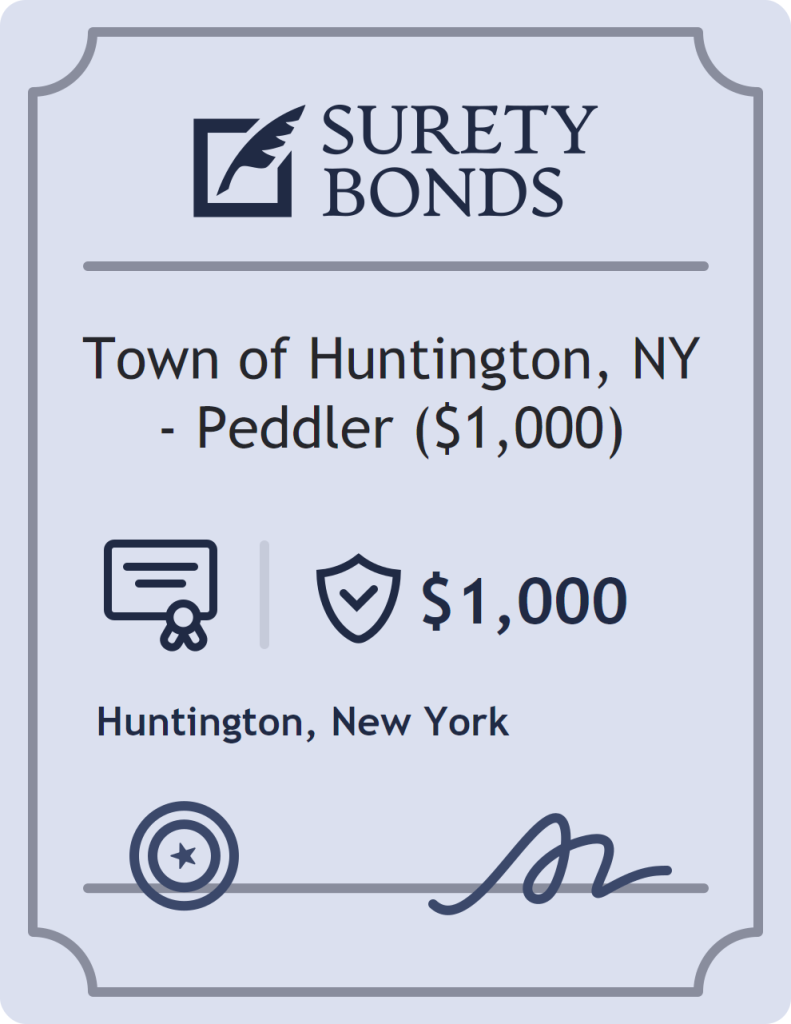 Surety bond badge for Town of Huntington, NY - Peddler ($1,000)