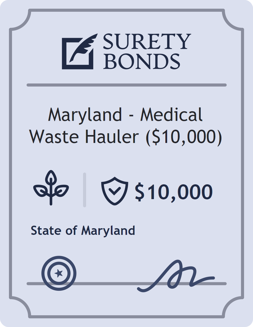 Surety bond badge for Maryland - Medical Waste Hauler ($10,000)