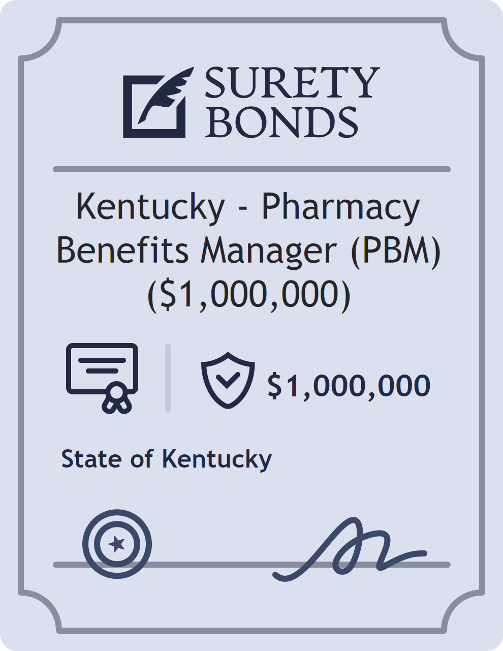 Surety bond badge for Kentucky - Pharmacy Benefits Manager (PBM) ($1,000,000)