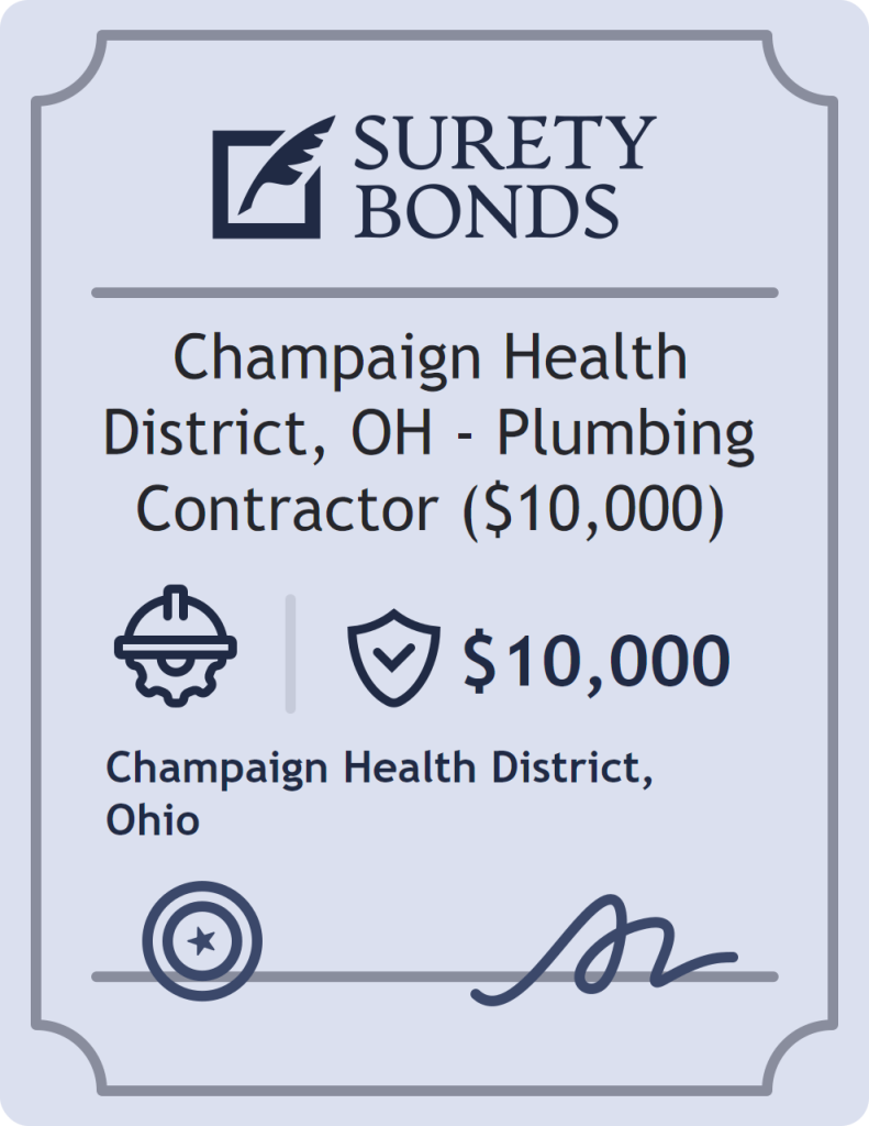 Surety bond badge for Champaign Health District, OH - Plumbing Contractor ($10,000)