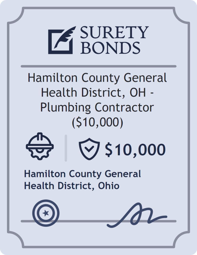 Surety bond badge for Hamilton County General Health District, OH - Plumbing Contractor ($10,000)