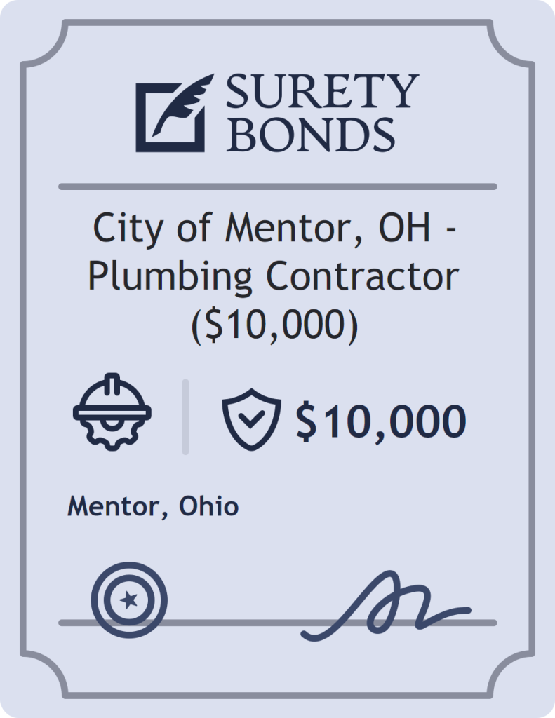 Surety bond badge for City of Mentor, OH - Plumbing Contractor ($10,000)