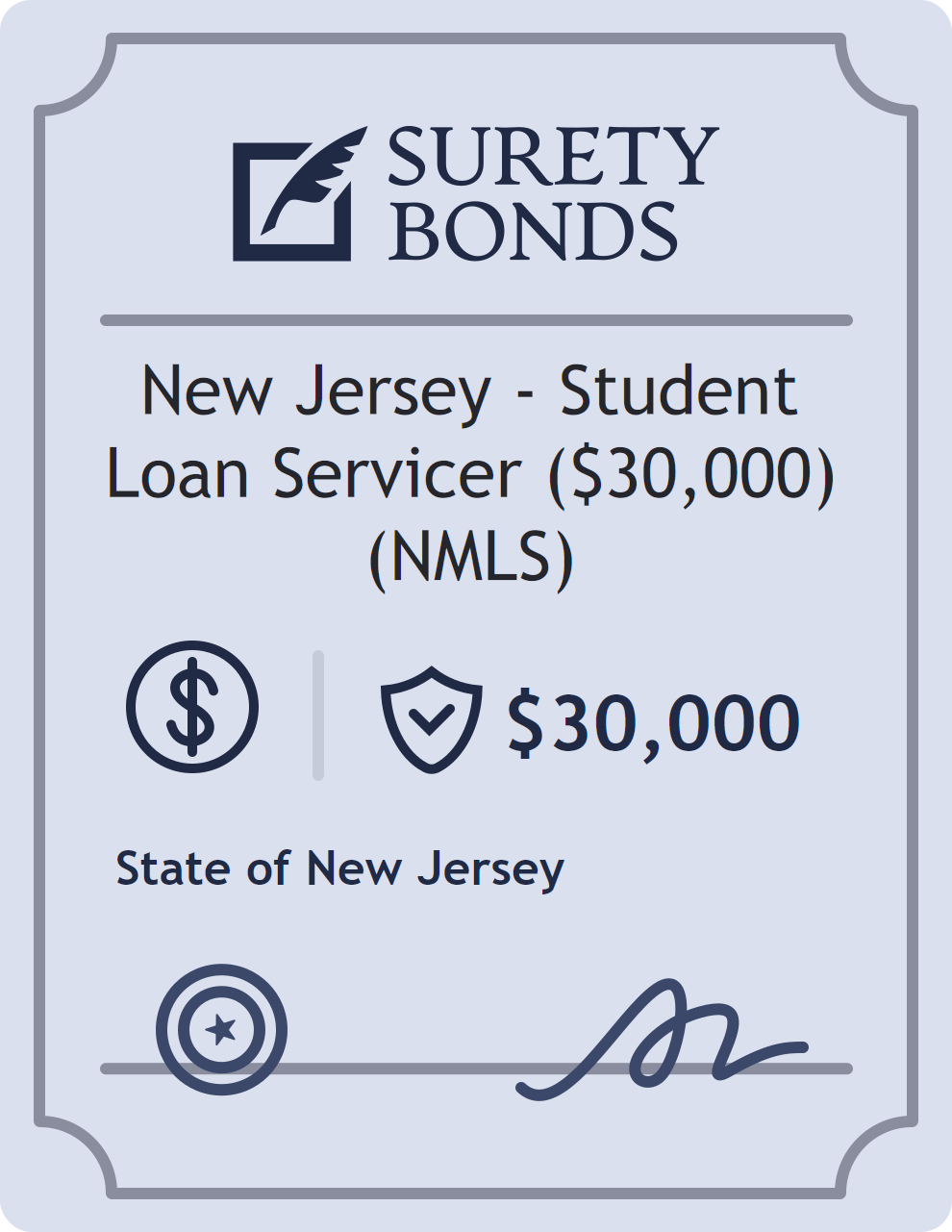 Surety bond badge for New Jersey - Student Loan Servicer ($30,000) (NMLS)