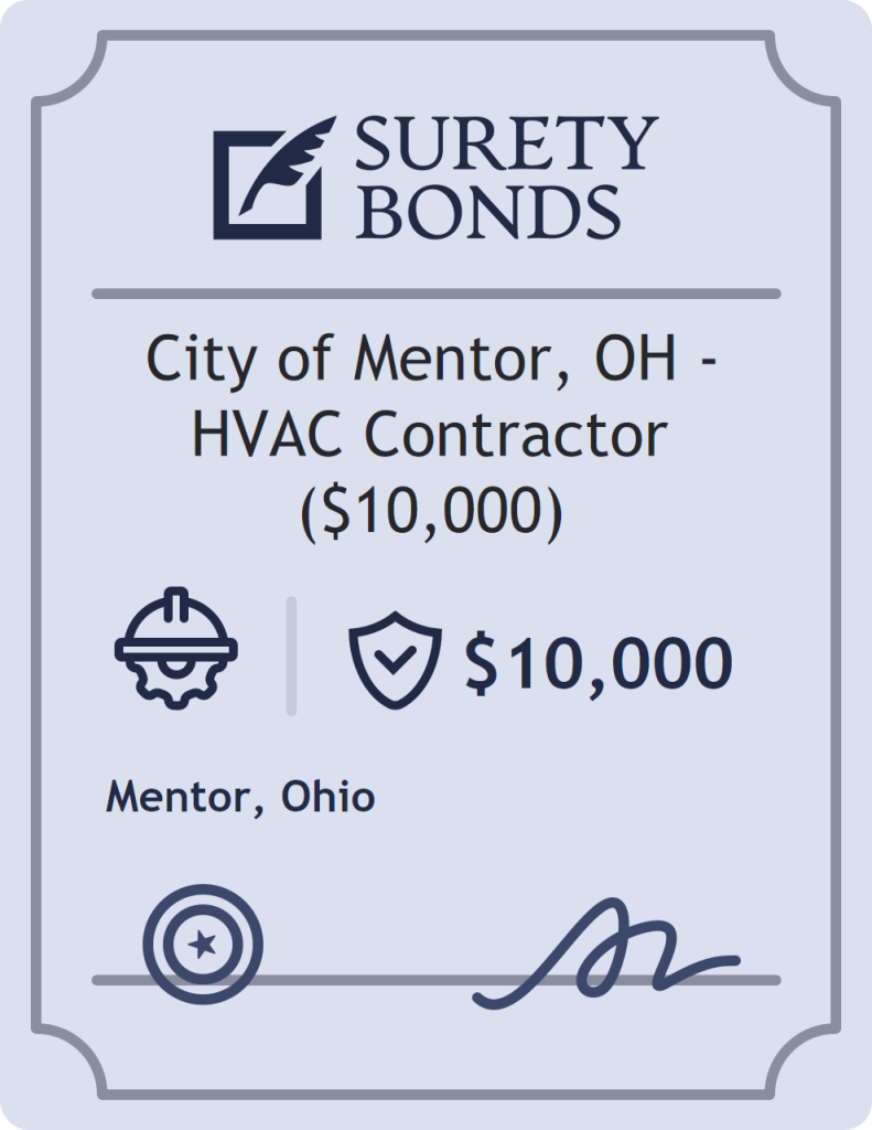 Surety bond badge for City of Mentor, OH - HVAC Contractor ($10,000)