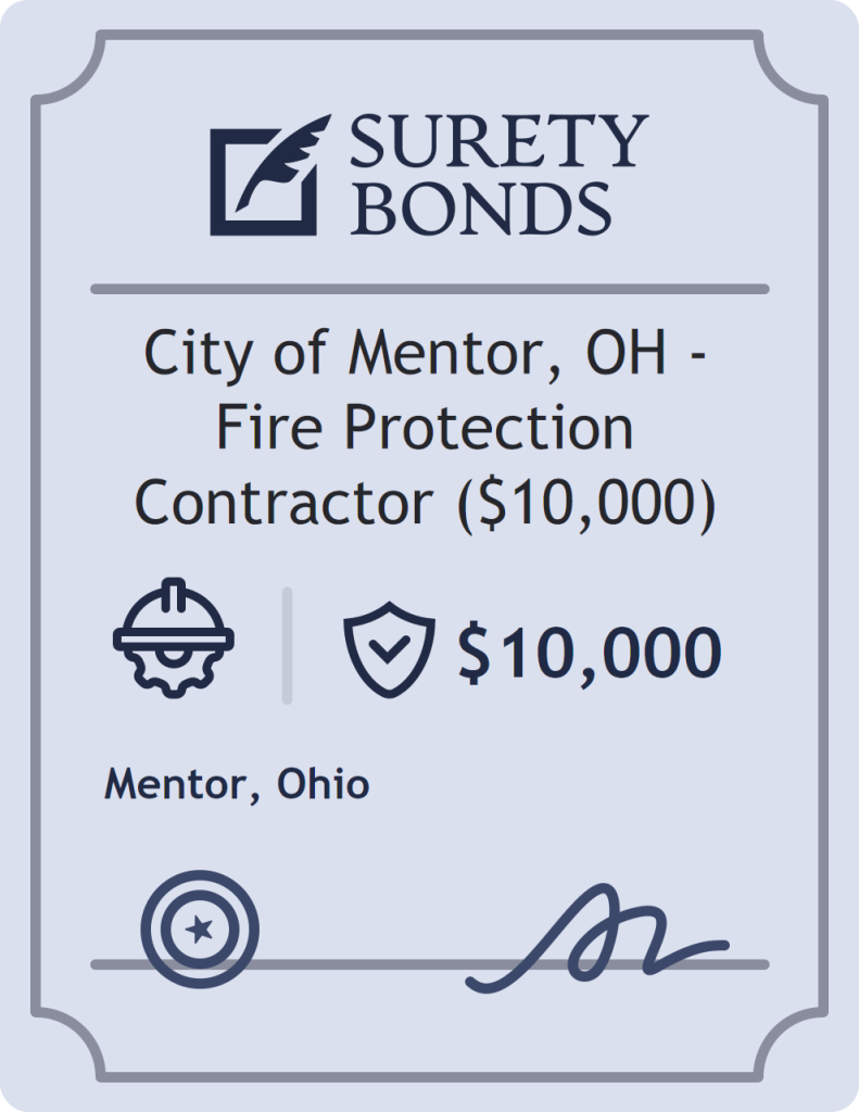 Surety bond badge for City of Mentor, OH - Fire Protection Contractor ($10,000)