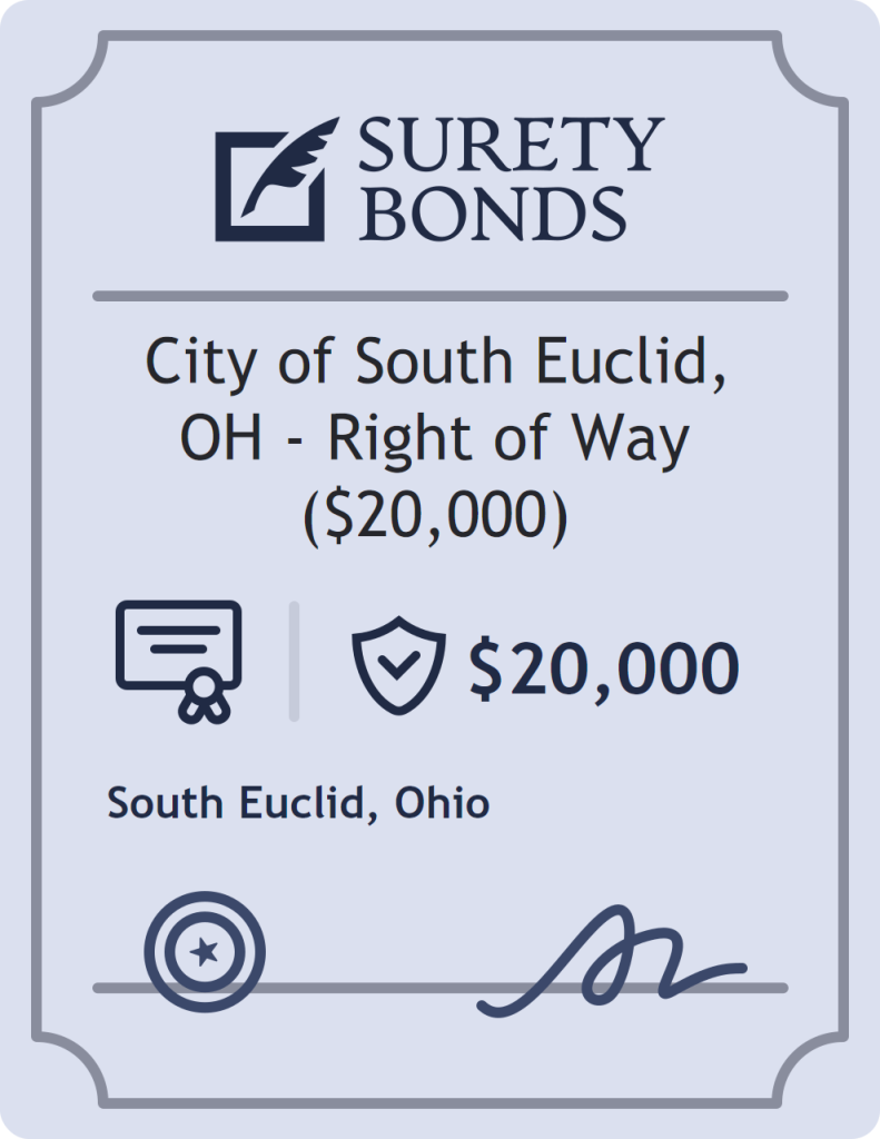 Surety bond badge for City of South Euclid, OH - Right of Way ($20,000)
