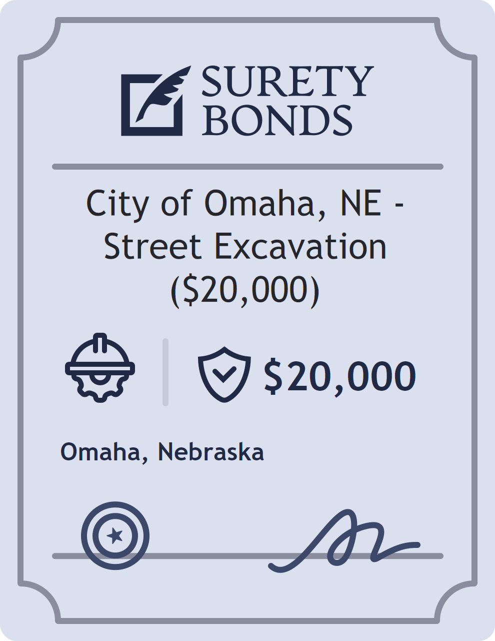 Surety bond badge for City of Omaha, NE - Street Excavation ($20,000)