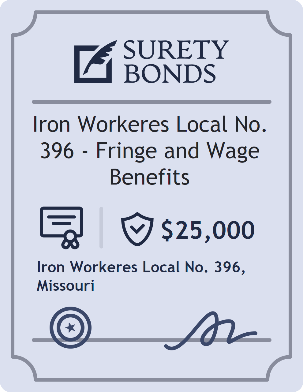 Surety bond badge for Iron Workeres Local No. 396 - Fringe and Wage Benefits