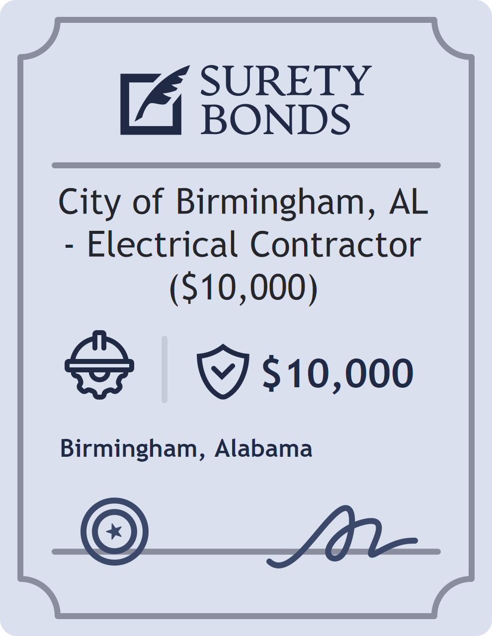 Surety bond badge for City of Birmingham, AL - Electrical Contractor ($10,000)