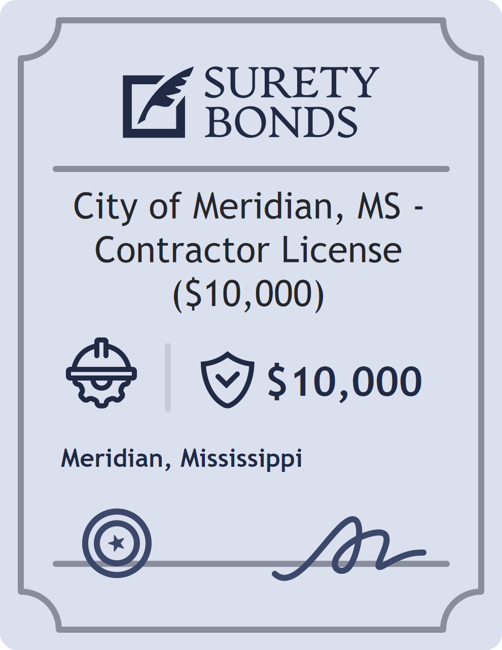 Surety bond badge for City of Meridian, MS - Contractor License ($10,000)