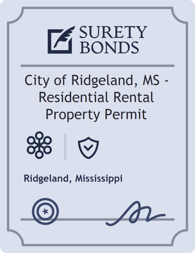 Surety bond badge for City of Ridgeland, MS - Residential Rental Property Permit