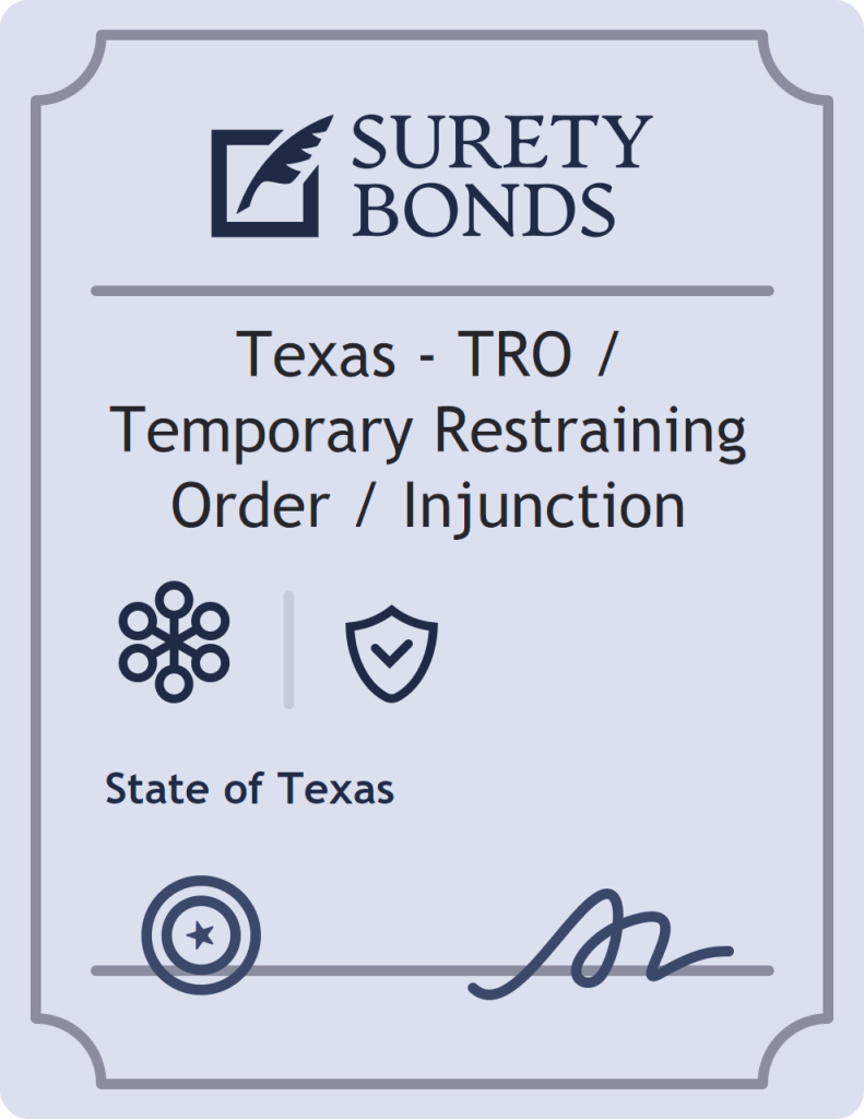 Surety bond badge for Texas - TRO / Temporary Restraining Order / Injunction