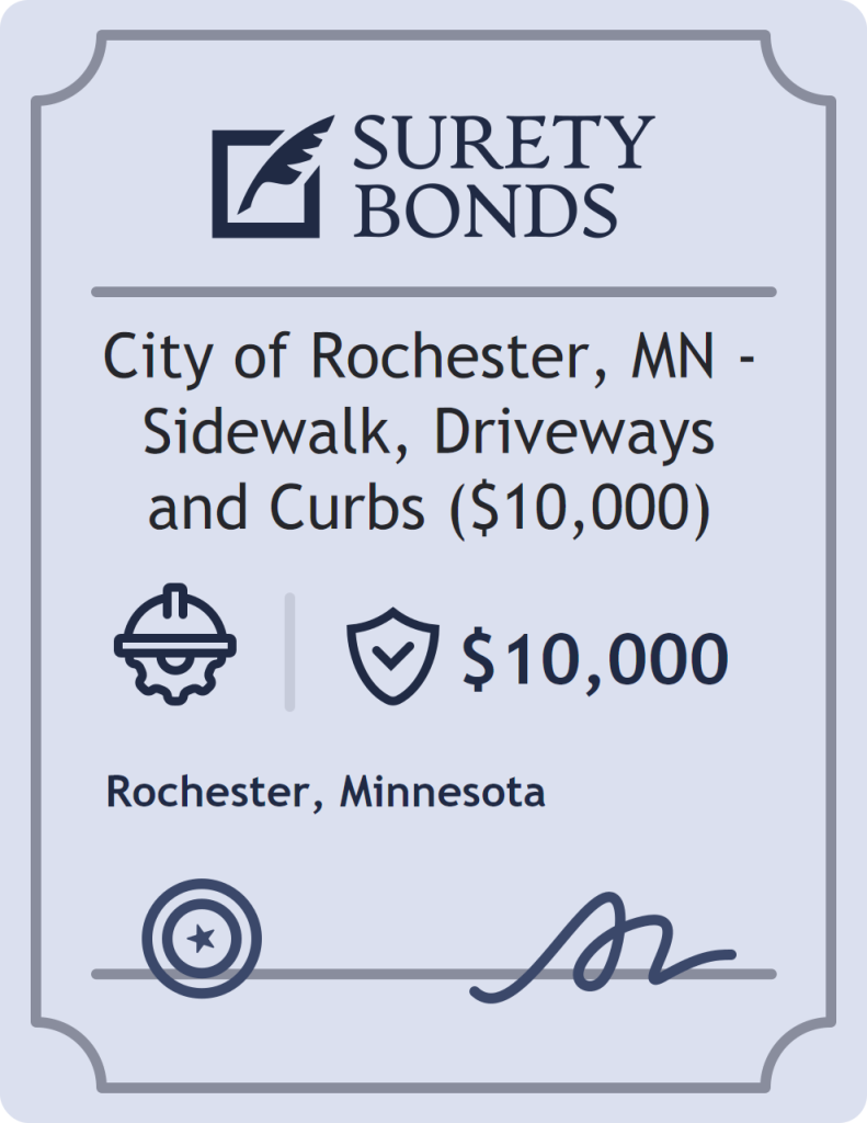 Surety bond badge for City of Rochester, MN - Sidewalk, Driveways and Curbs ($10,000)