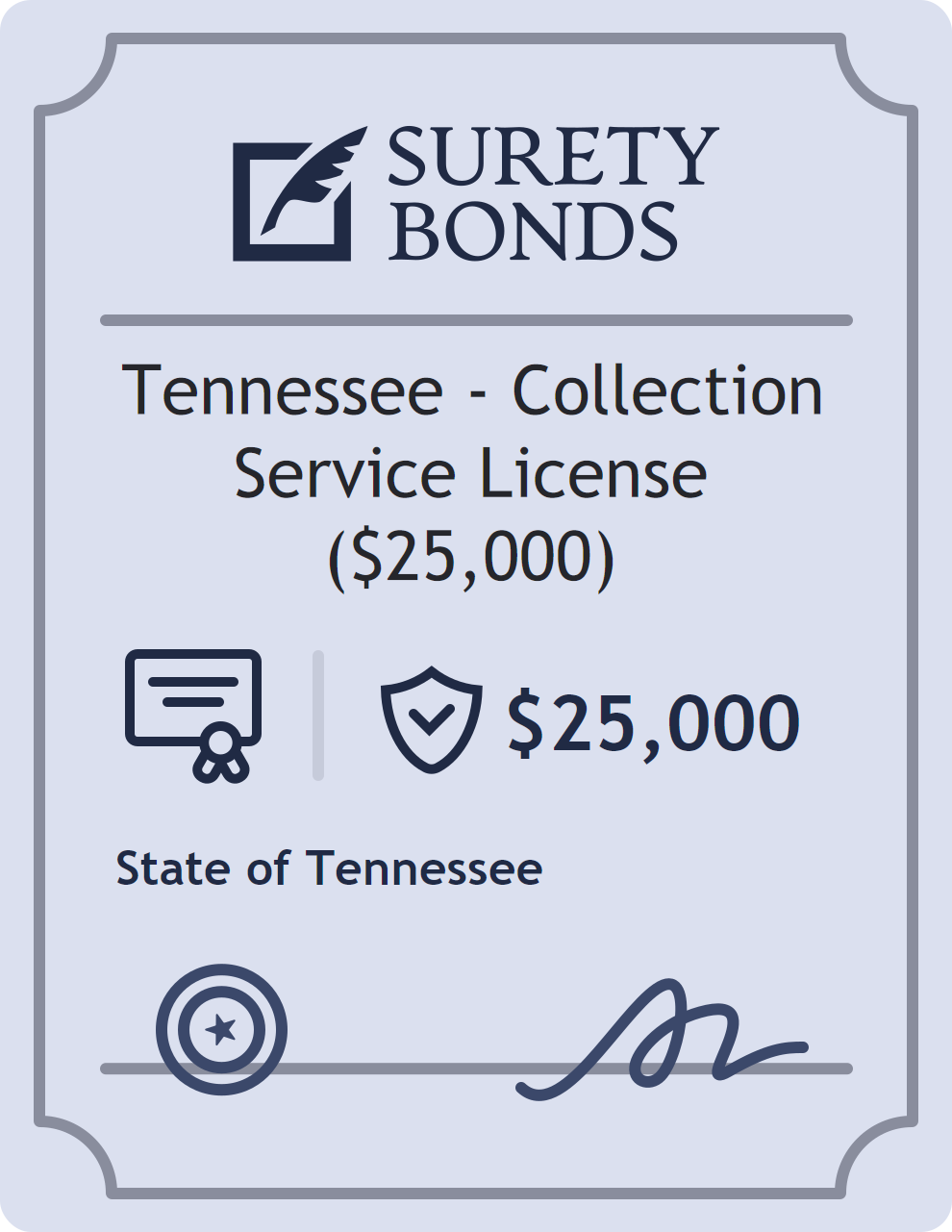 Surety bond badge for Tennessee - Collection Service License ($25,000)