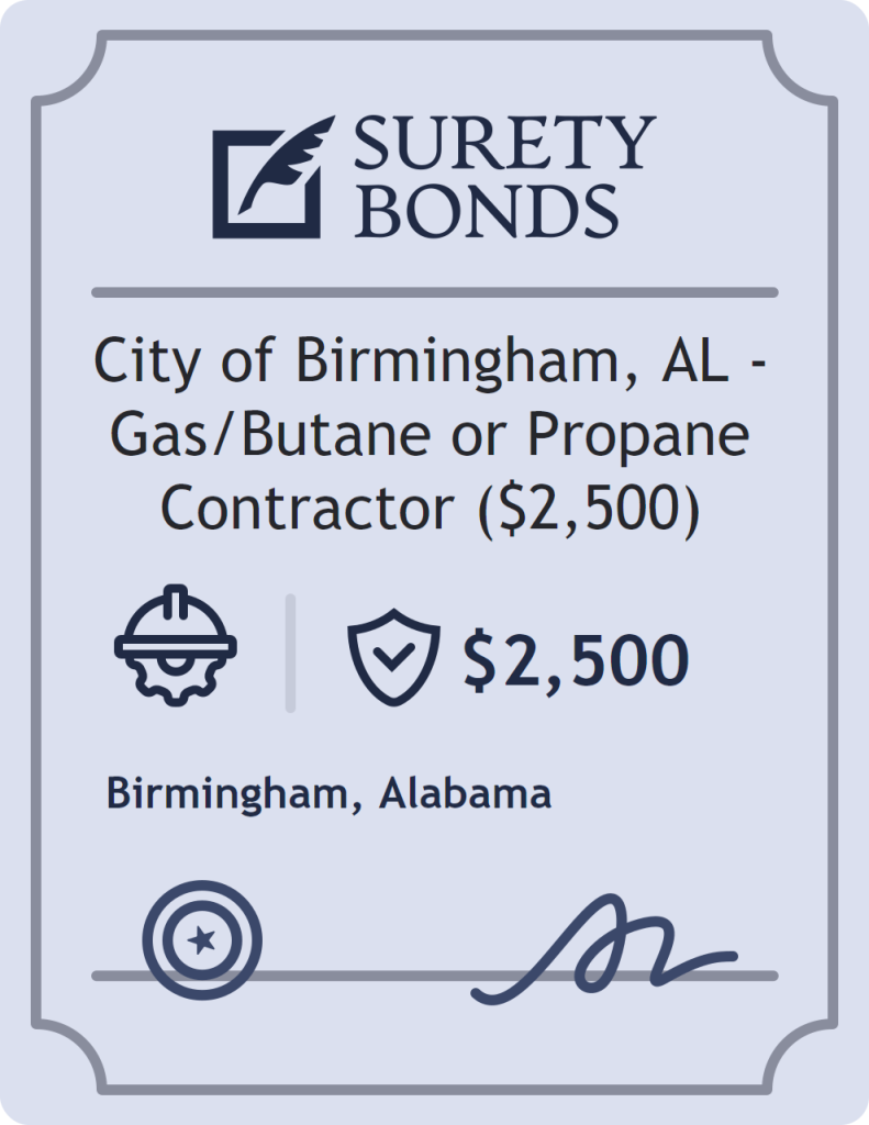 Surety bond badge for City of Birmingham, AL - Gas/Butane or Propane Contractor ($2,500)