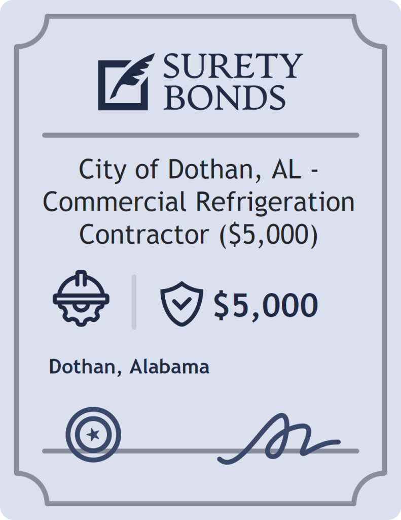 Surety bond badge for City of Dothan, AL - Commercial Refrigeration Contractor ($5,000)