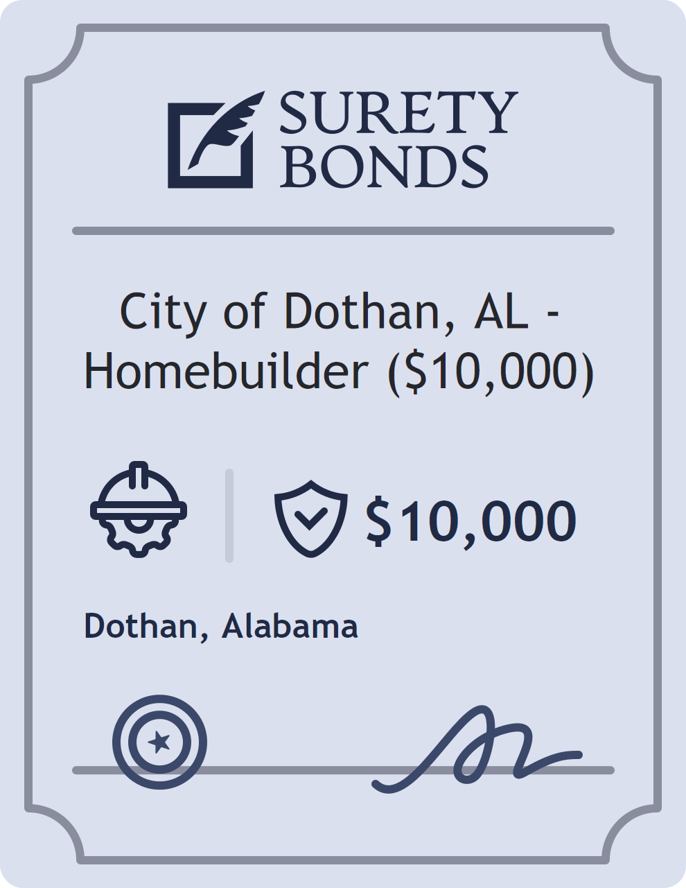 Surety bond badge for City of Dothan, AL - Homebuilder ($10,000)