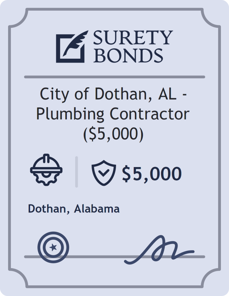 Surety bond badge for City of Dothan, AL - Plumbing Contractor ($5,000)