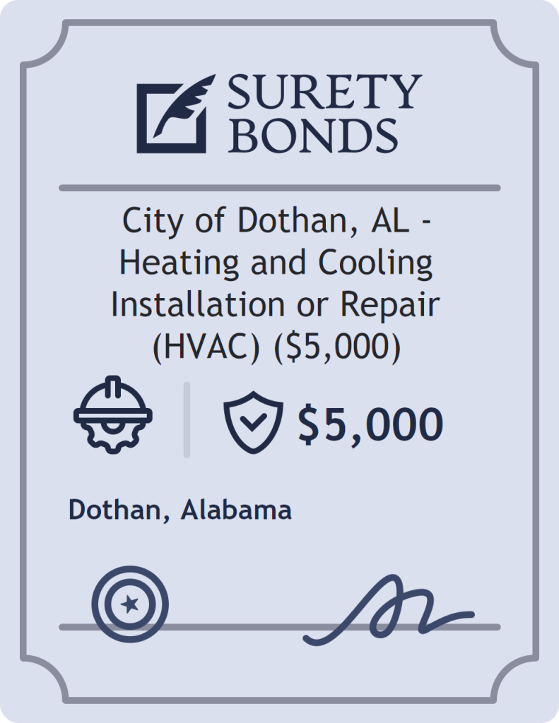 Surety bond badge for City of Dothan, AL - Heating and Cooling Installation or Repair (HVAC) ($5,000)