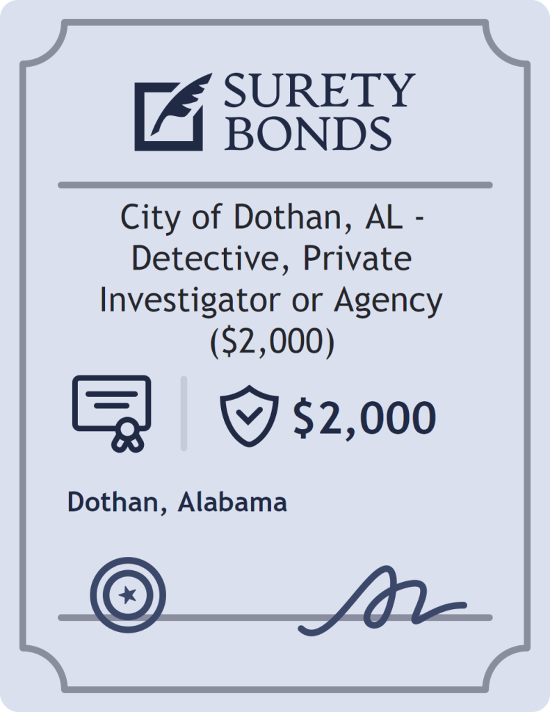 Surety bond badge for City of Dothan, AL - Detective, Private Investigator or Agency ($2,000)