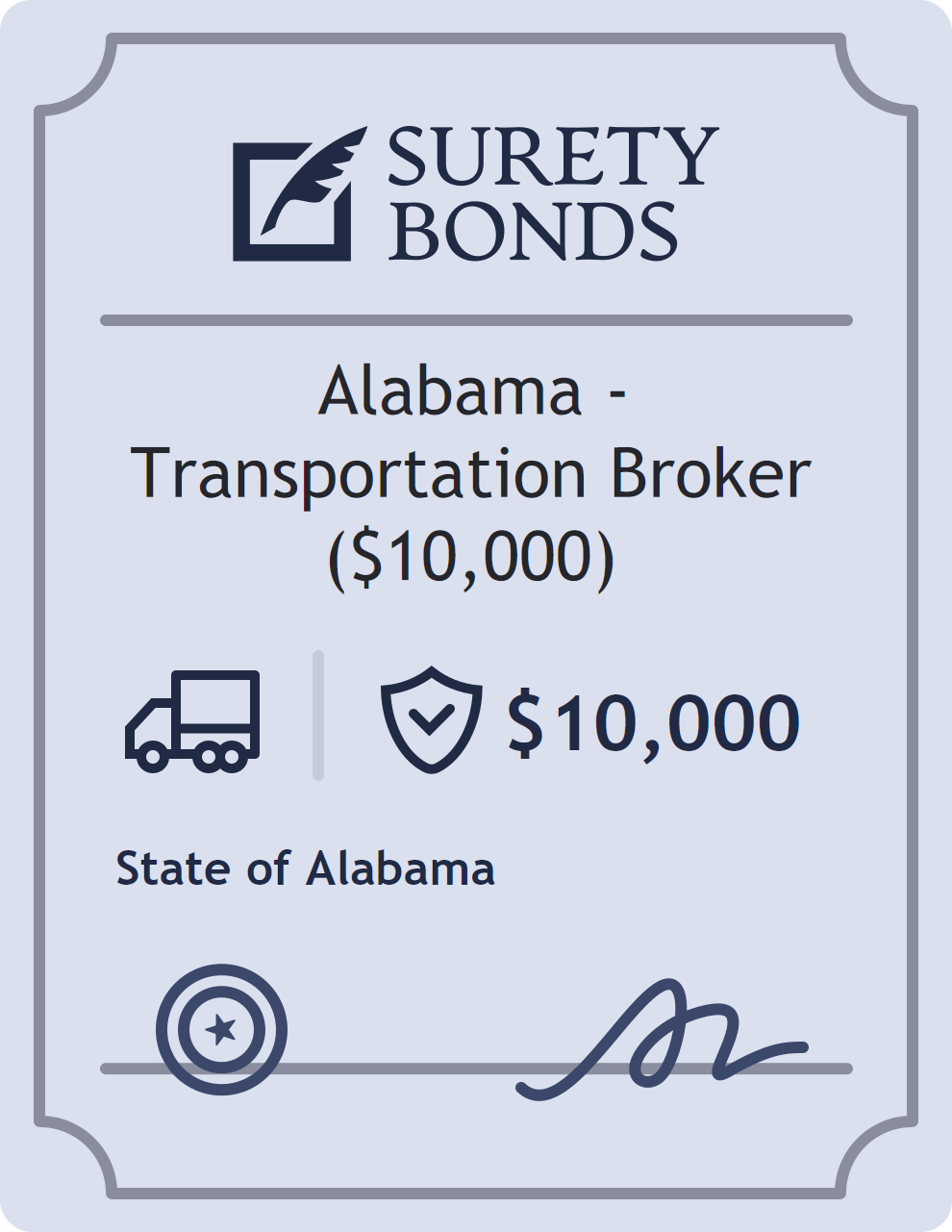 Surety bond badge for Alabama - Transportation Broker ($10,000)