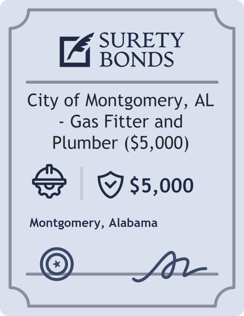Surety bond badge for City of Montgomery, AL - Gas Fitter and Plumber ($5,000)