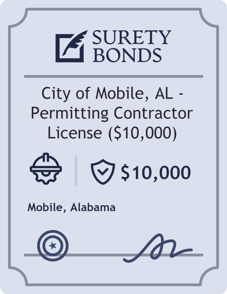 Surety bond badge for City of Mobile, AL - Permitting Contractor License ($10,000)