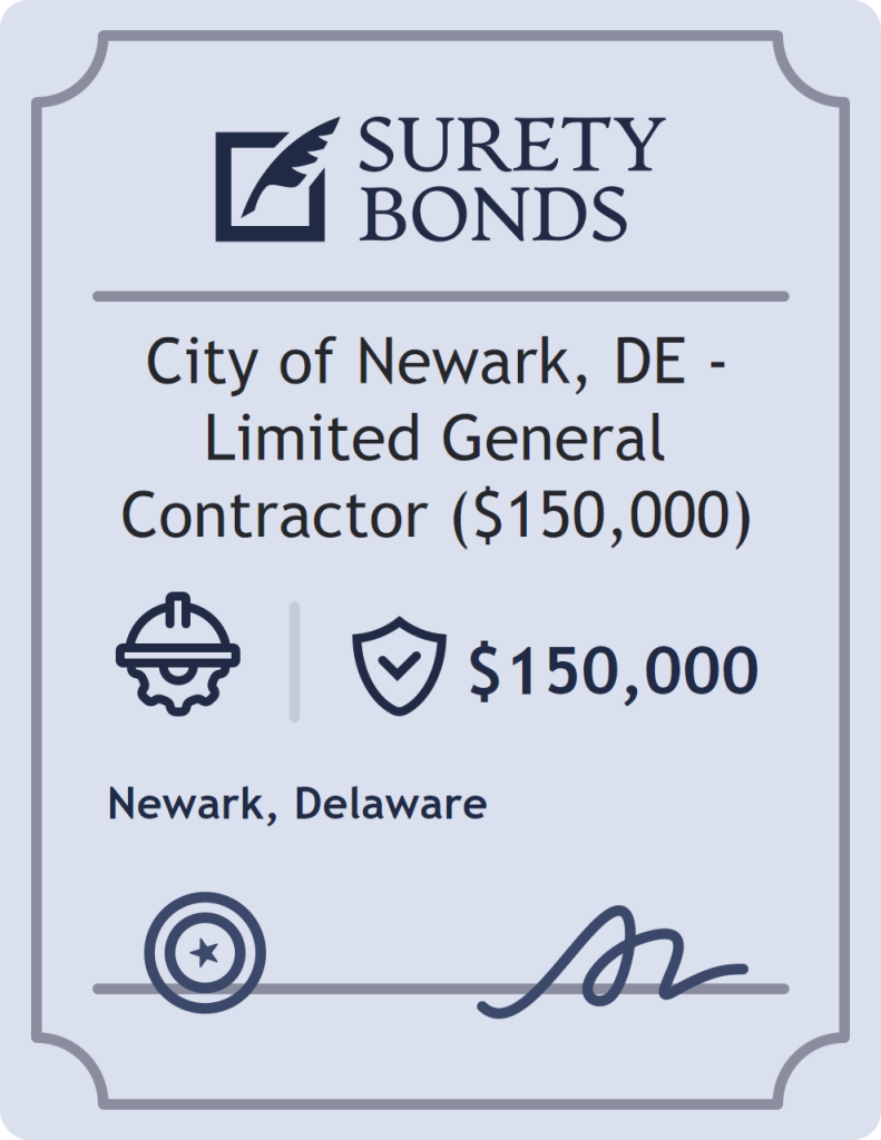 Surety bond badge for City of Newark, DE - Limited General Contractor ($150,000)