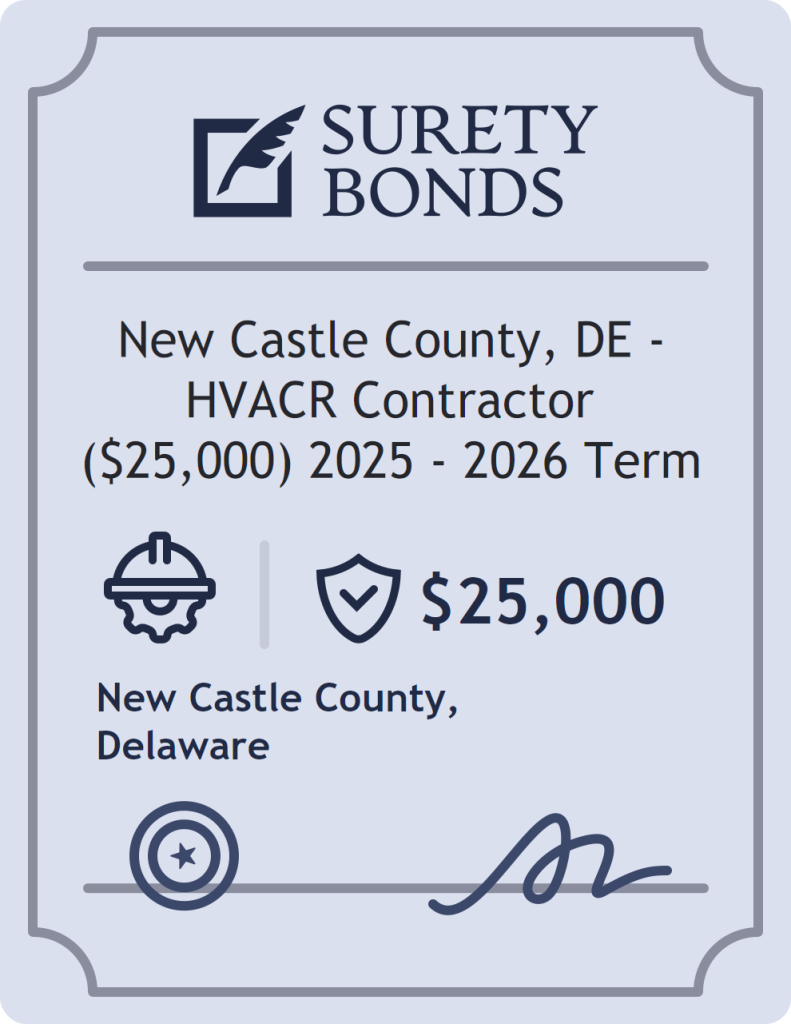 Surety bond badge for New Castle County, DE - HVACR Contractor ($25,000) 2025 - 2026 Term
