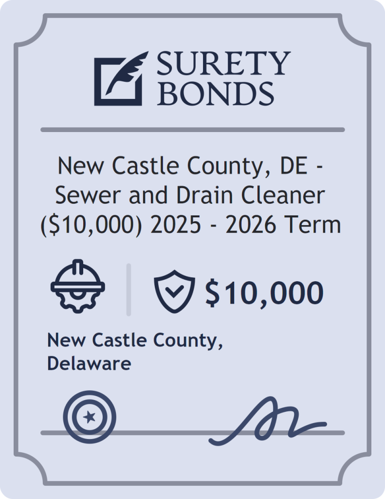 Surety bond badge for New Castle County, DE - Sewer and Drain Cleaner ($10,000) 2025 - 2026 Term