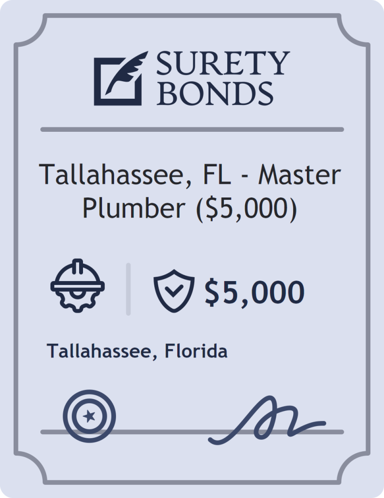 Surety bond badge for Tallahassee, FL - Master Plumber ($5,000)
