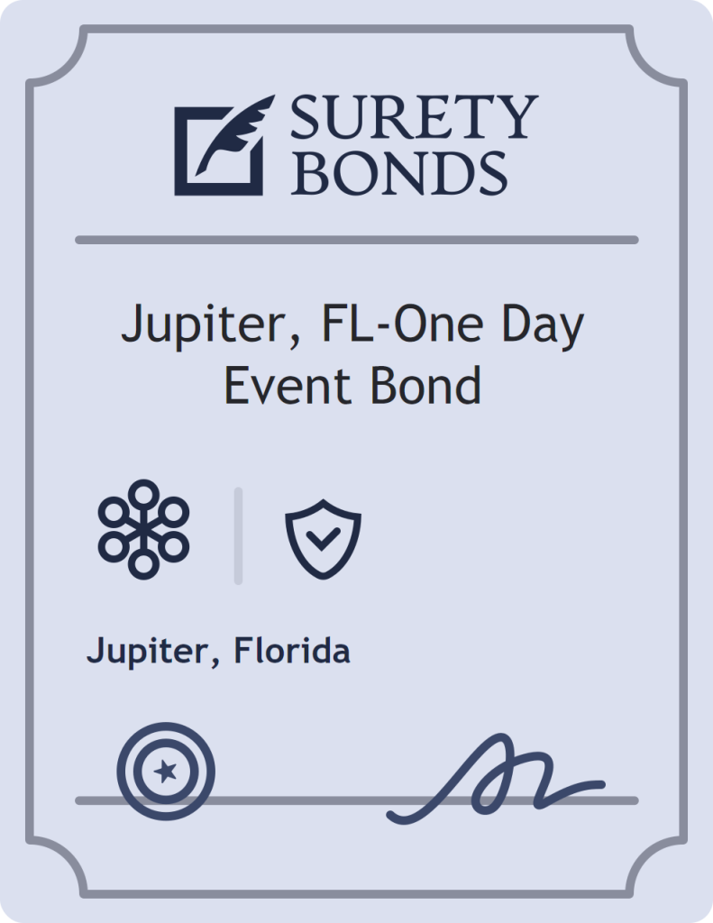 Surety bond badge for Jupiter, FL-One Day Event Bond