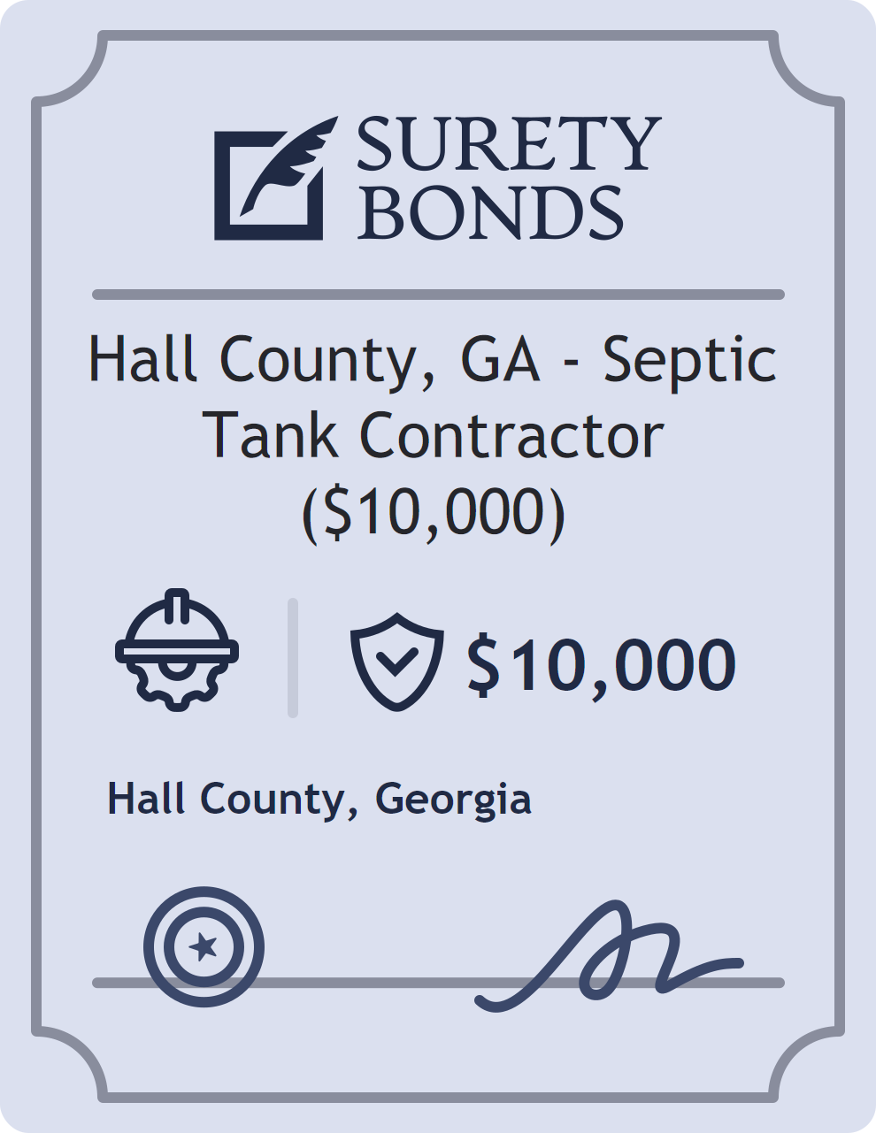 Surety bond badge for Hall County, GA - Septic Tank Contractor ($10,000)