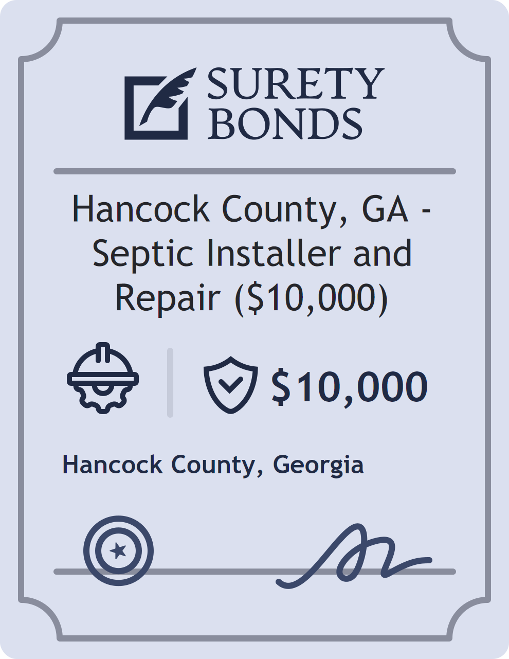 Surety bond badge for Hancock County, GA - Septic Installer and Repair ($10,000)