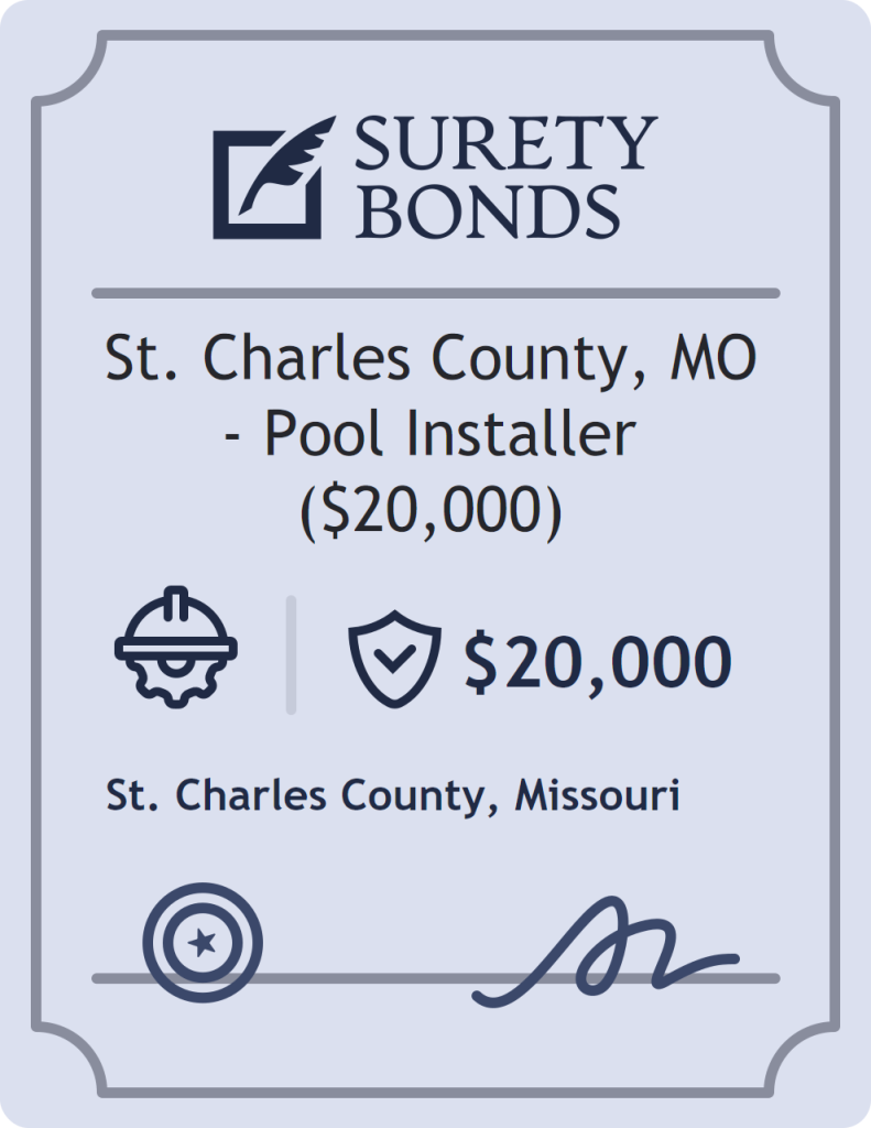 Surety bond badge for St. Charles County, MO - Pool Installer ($20,000)
