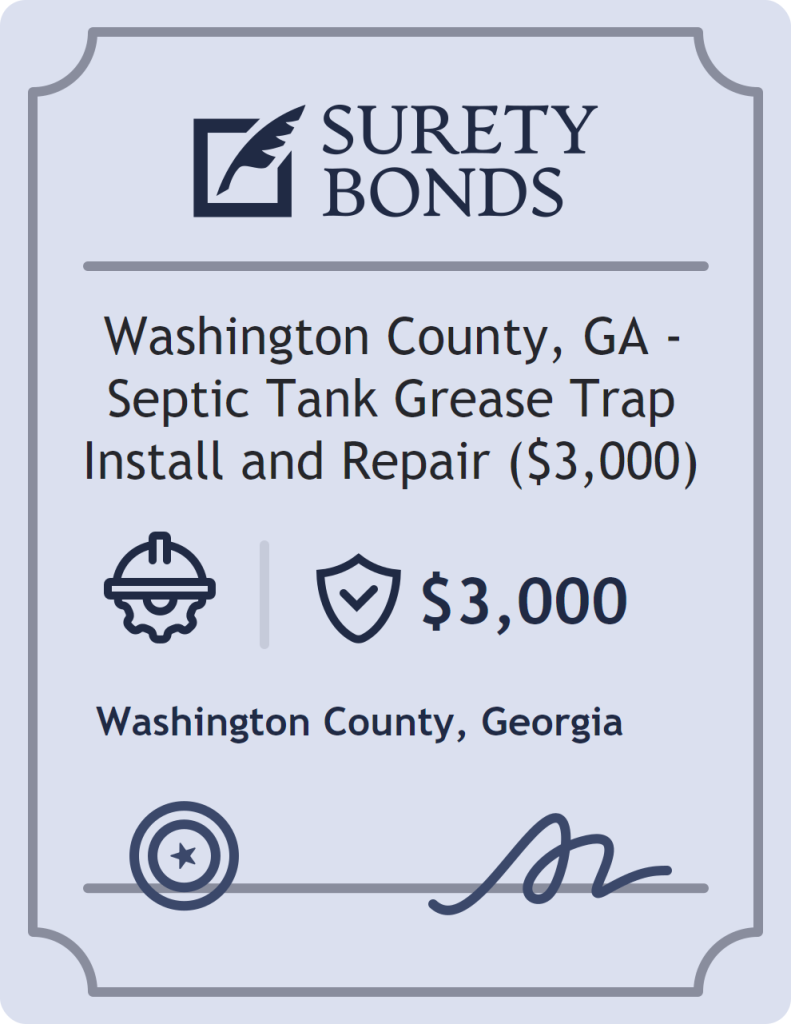 Surety bond badge for Washington County, GA - Septic Tank Grease Trap Install and Repair ($3,000)