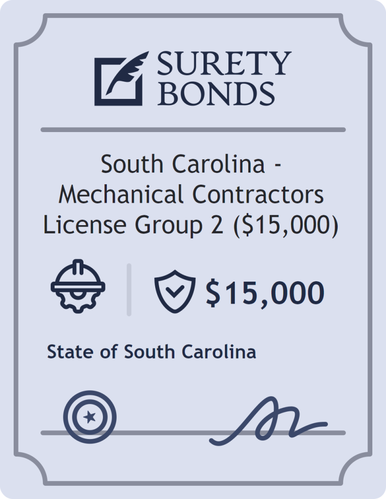 Surety bond badge for South Carolina - Mechanical Contractors License Group 2 ($15,000)