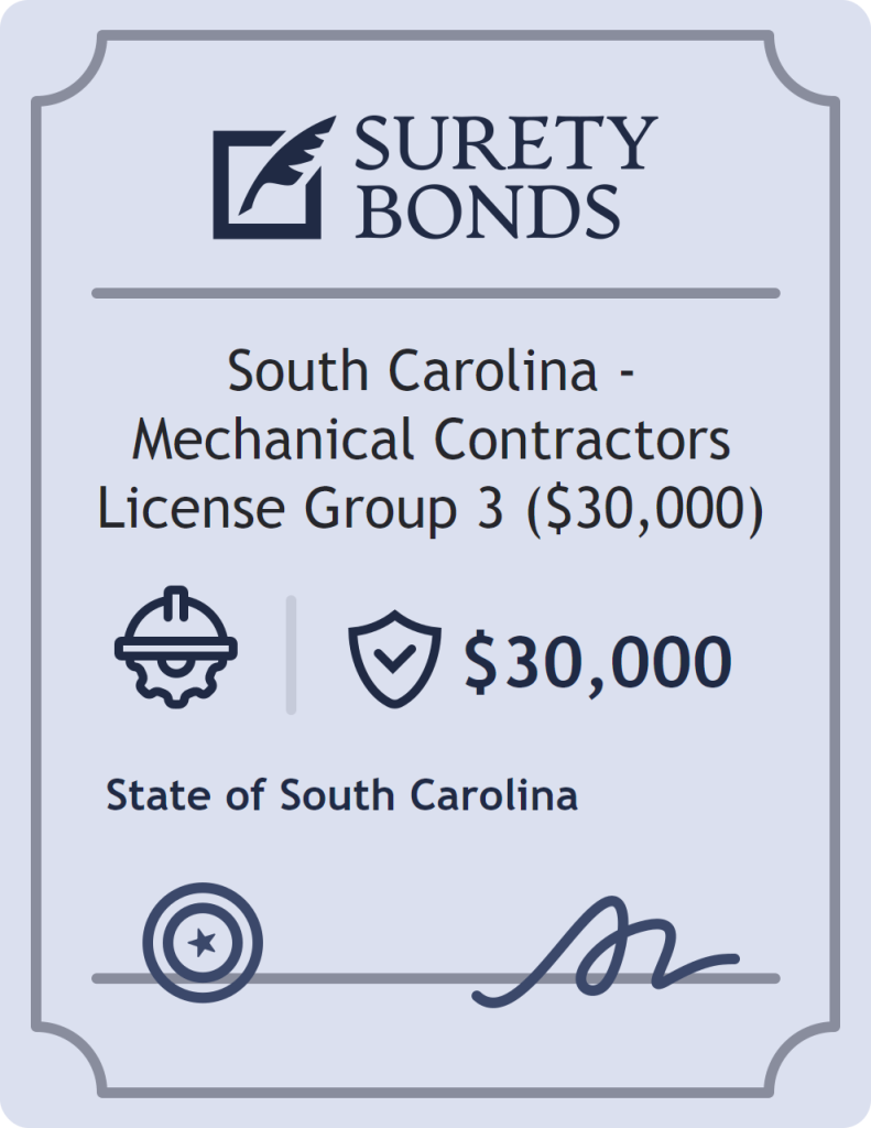 Surety bond badge for South Carolina - Mechanical Contractors License Group 3 ($30,000)