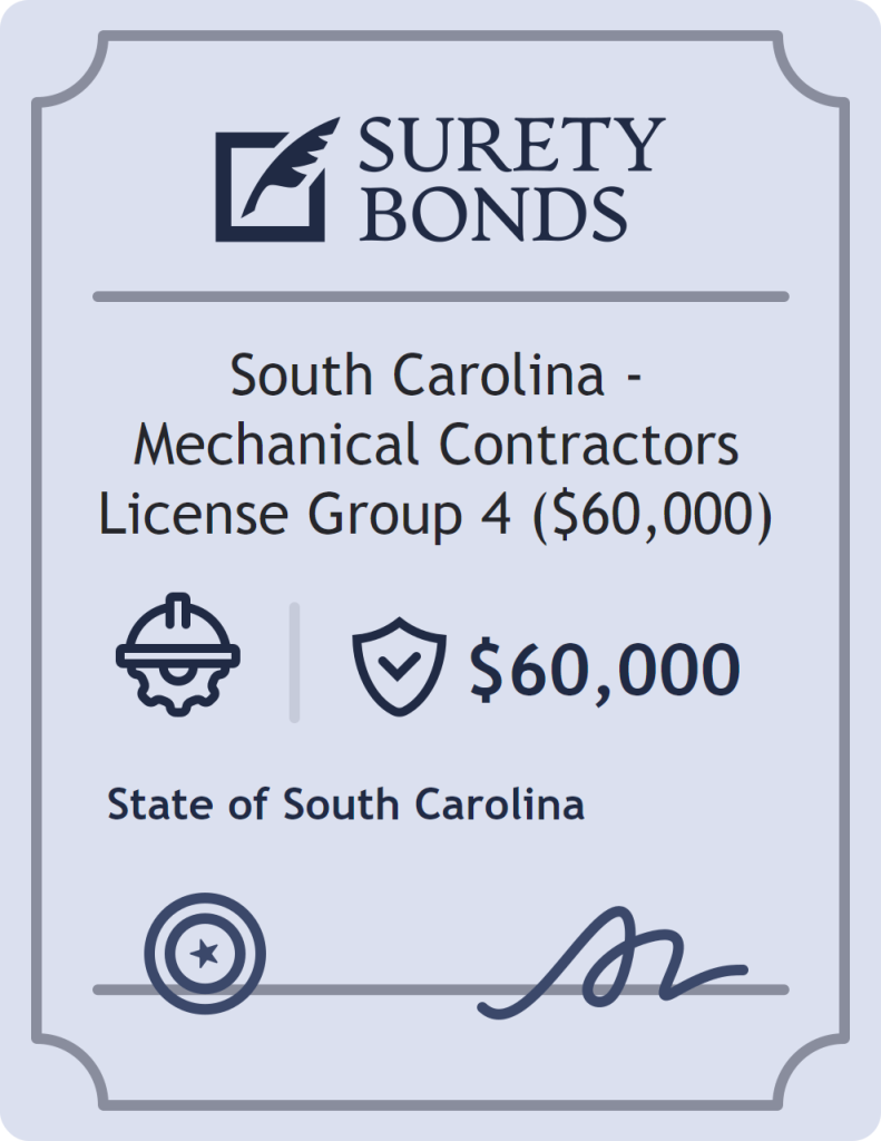 Surety bond badge for South Carolina - Mechanical Contractors License Group 4 ($60,000)