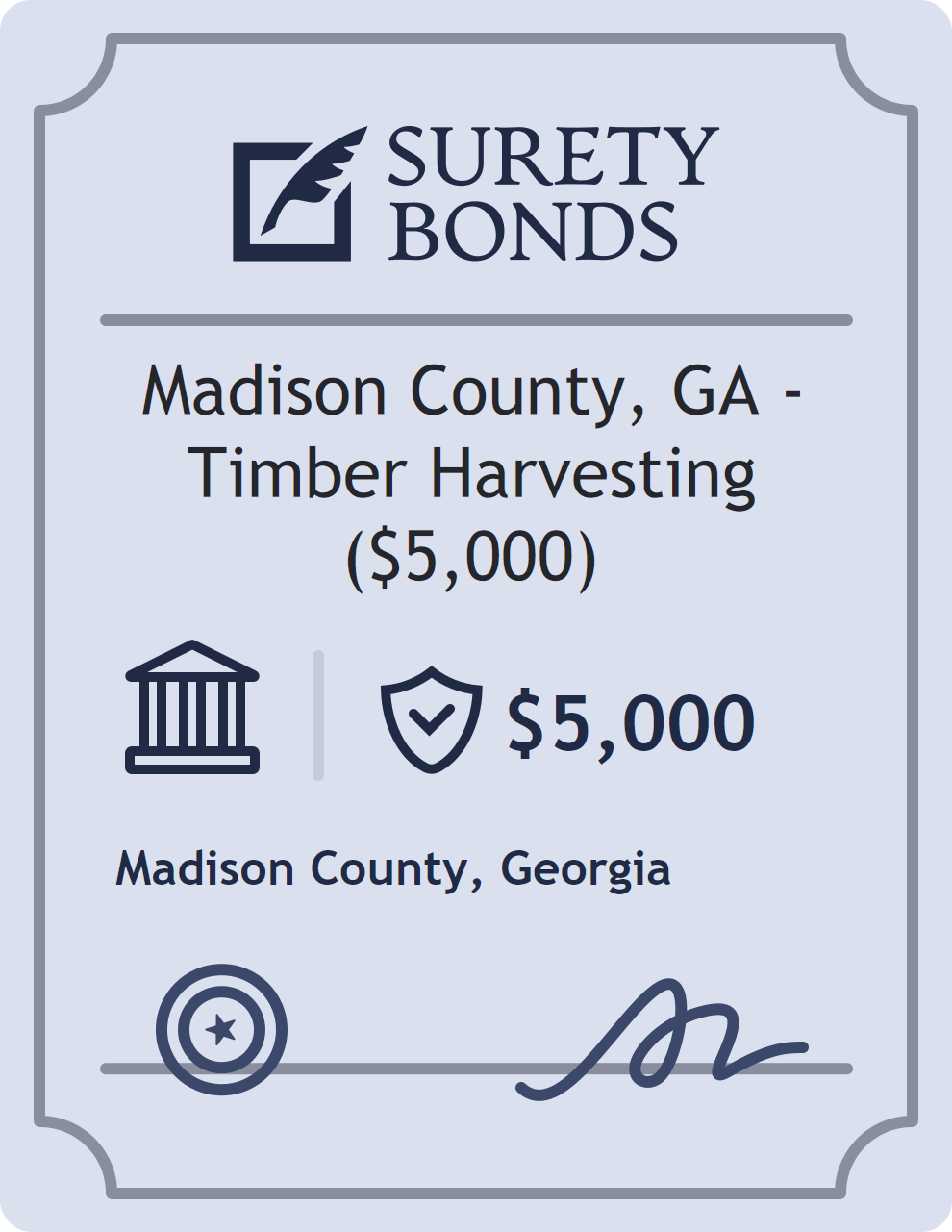 Surety bond badge for Madison County, GA - Timber Harvesting ($5,000)
