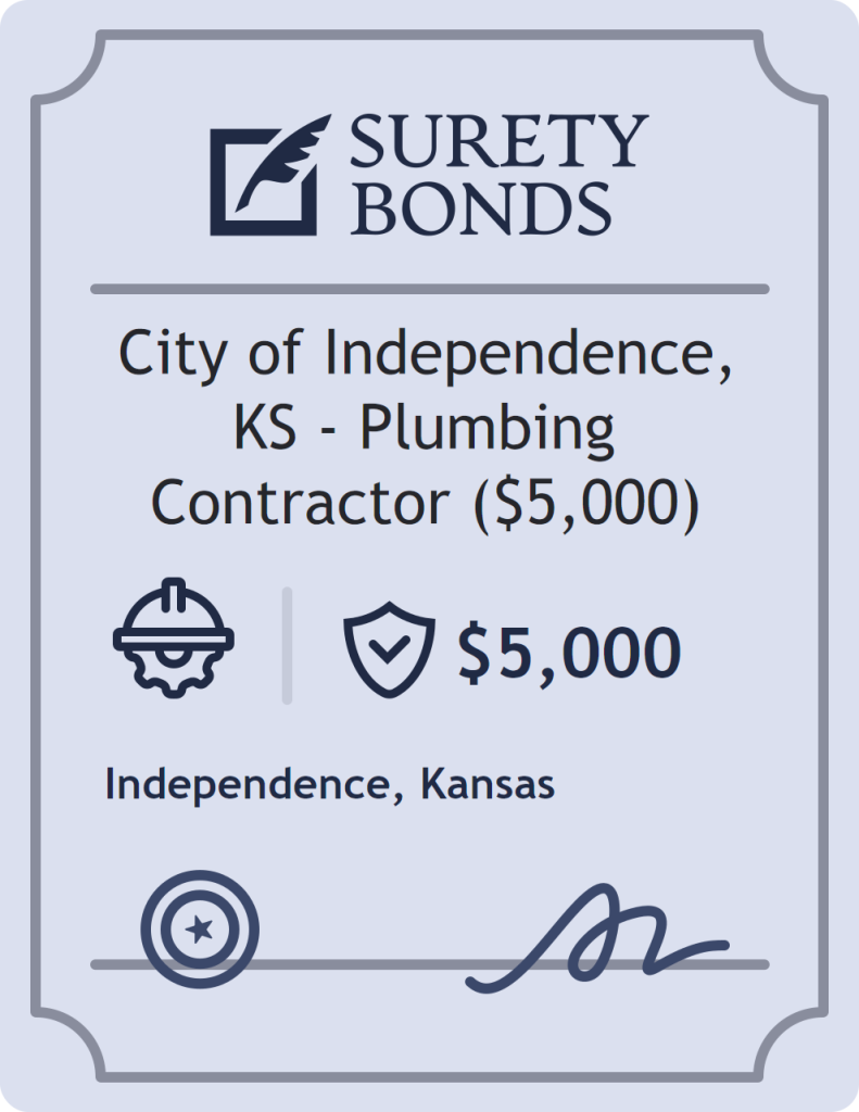 Surety bond badge for City of Independence, KS - Plumbing Contractor ($5,000)
