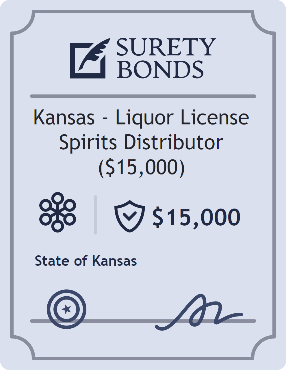Surety bond badge for Kansas - Liquor License Spirits Distributor ($15,000)