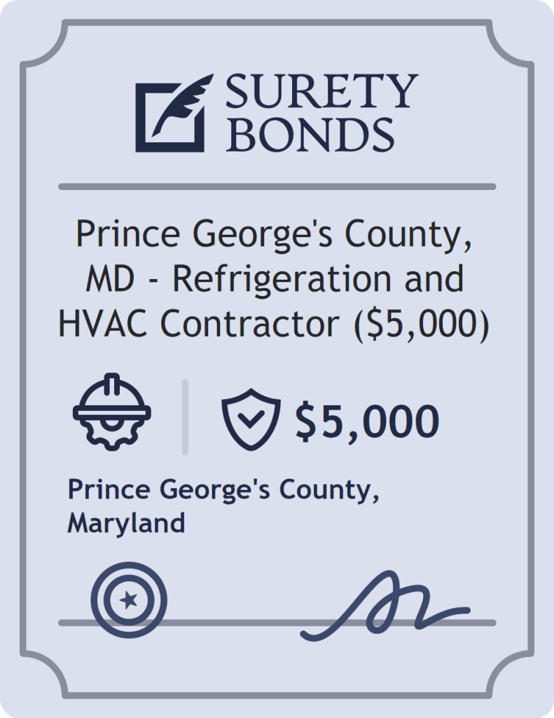 Surety bond badge for Prince George's County, MD - Refrigeration and HVAC Contractor ($5,000)