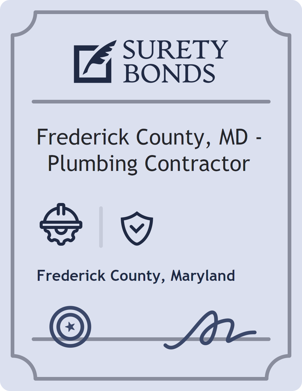 Surety bond badge for Frederick County, MD - Plumbing Contractor