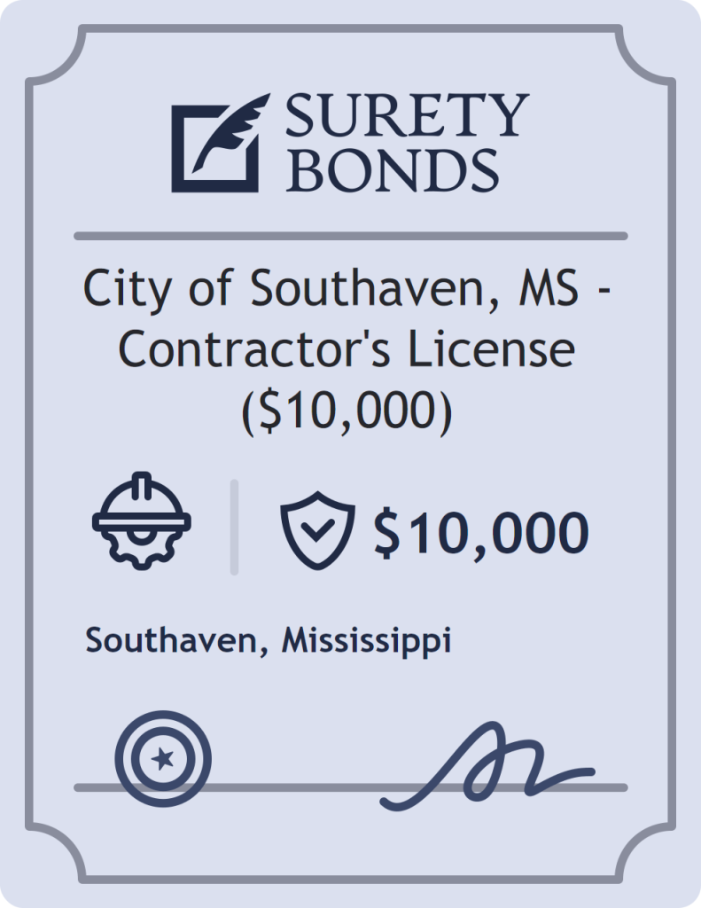 Surety bond badge for City of Southaven, MS - Contractor's License ($10,000)